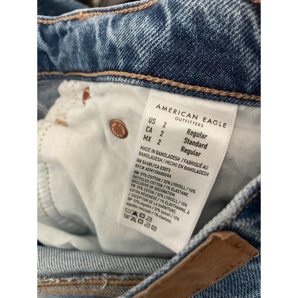 American Eagle Barrel Jeans Womens 2 Regular Medium Wash Blue Stretch High Rise - Picture 7 of 8